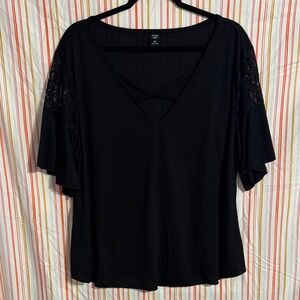 SHEIN Black Lace Sleeve Blouse